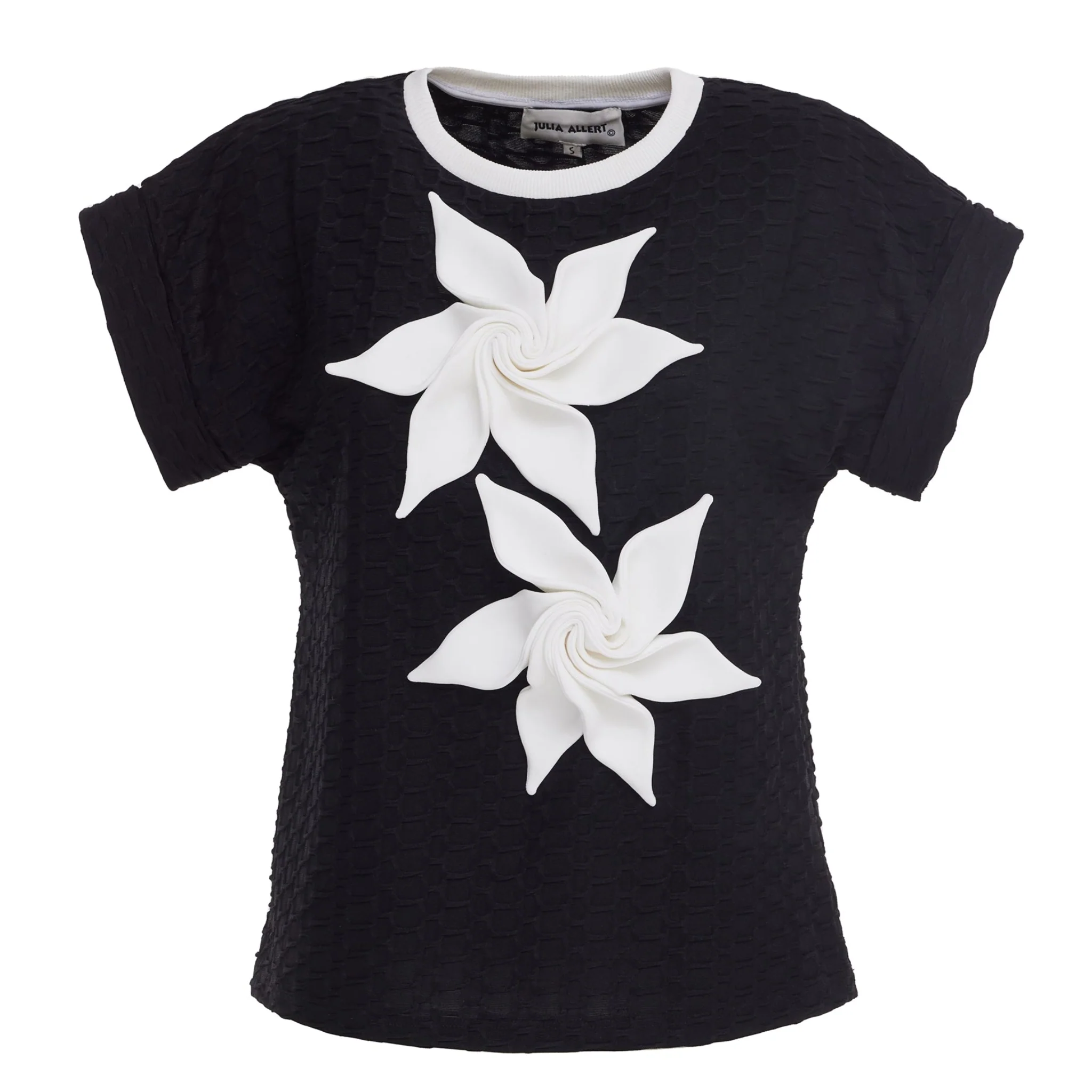 Black Short Sleeve Top With Floral Detail